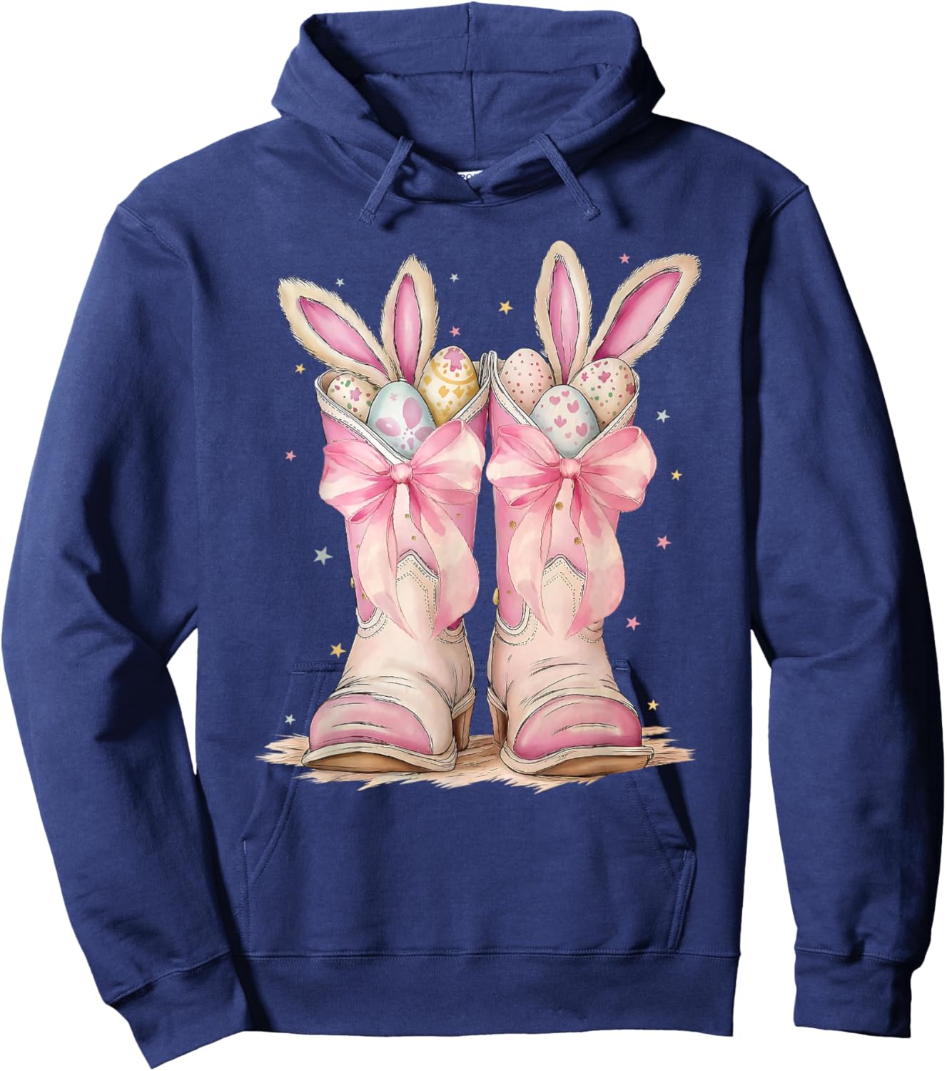 Boots Coquette Bow Bunny Rabbit Eggs Easter Cowboy Western Hoodie - Hoodie | Navy