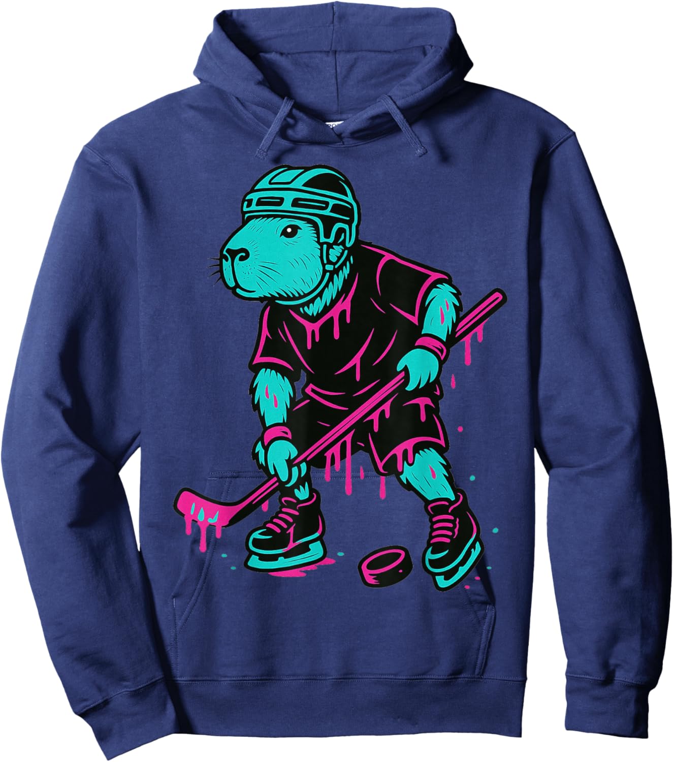 Capybara Hockey Drip Boys Ice Cream Drip Youth Boys Hockey Hoodie - Hoodie | Navy