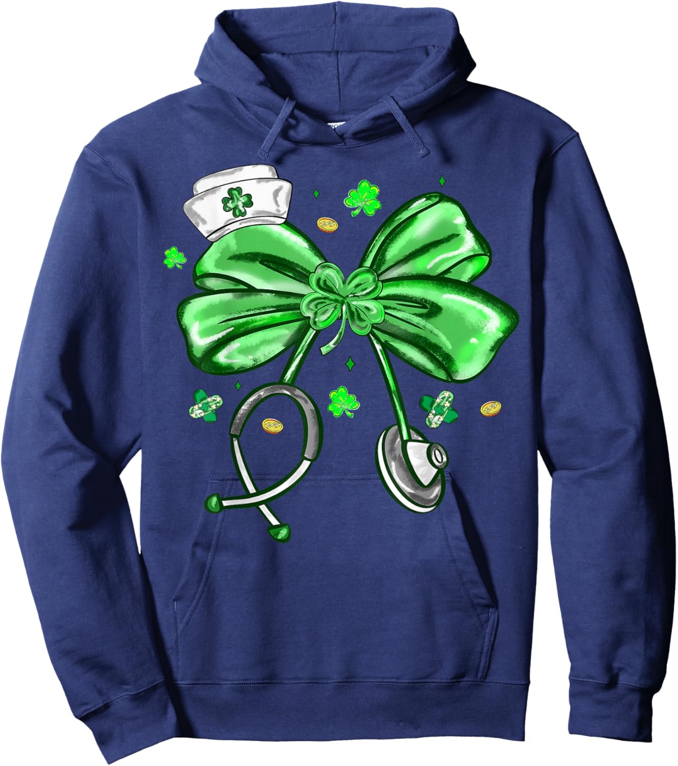 St Patrick's Day Nurse Coquette Bow Stethoscope Girl Women Hoodie - Hoodie | Navy