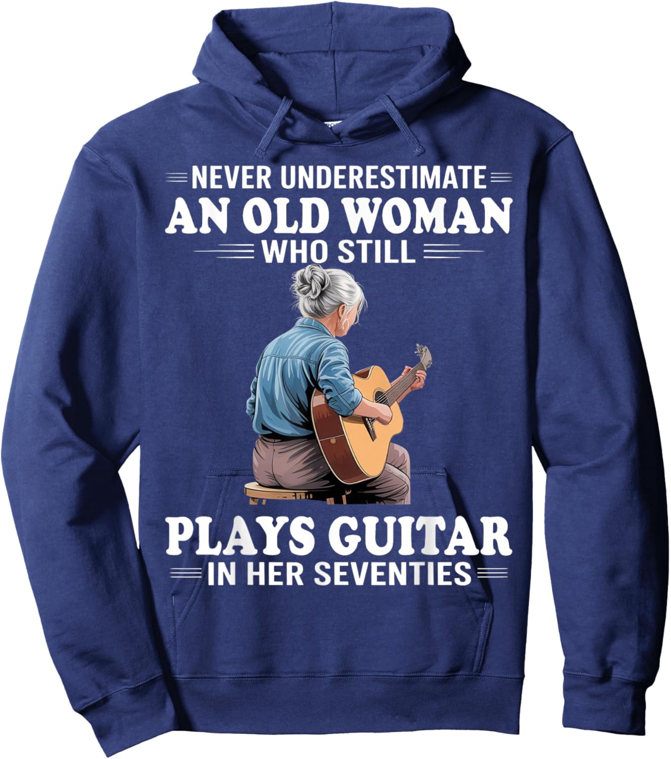 Never Underestimate an Old Women Who Plays Guitar Seventies Hoodie - Hoodie | Navy