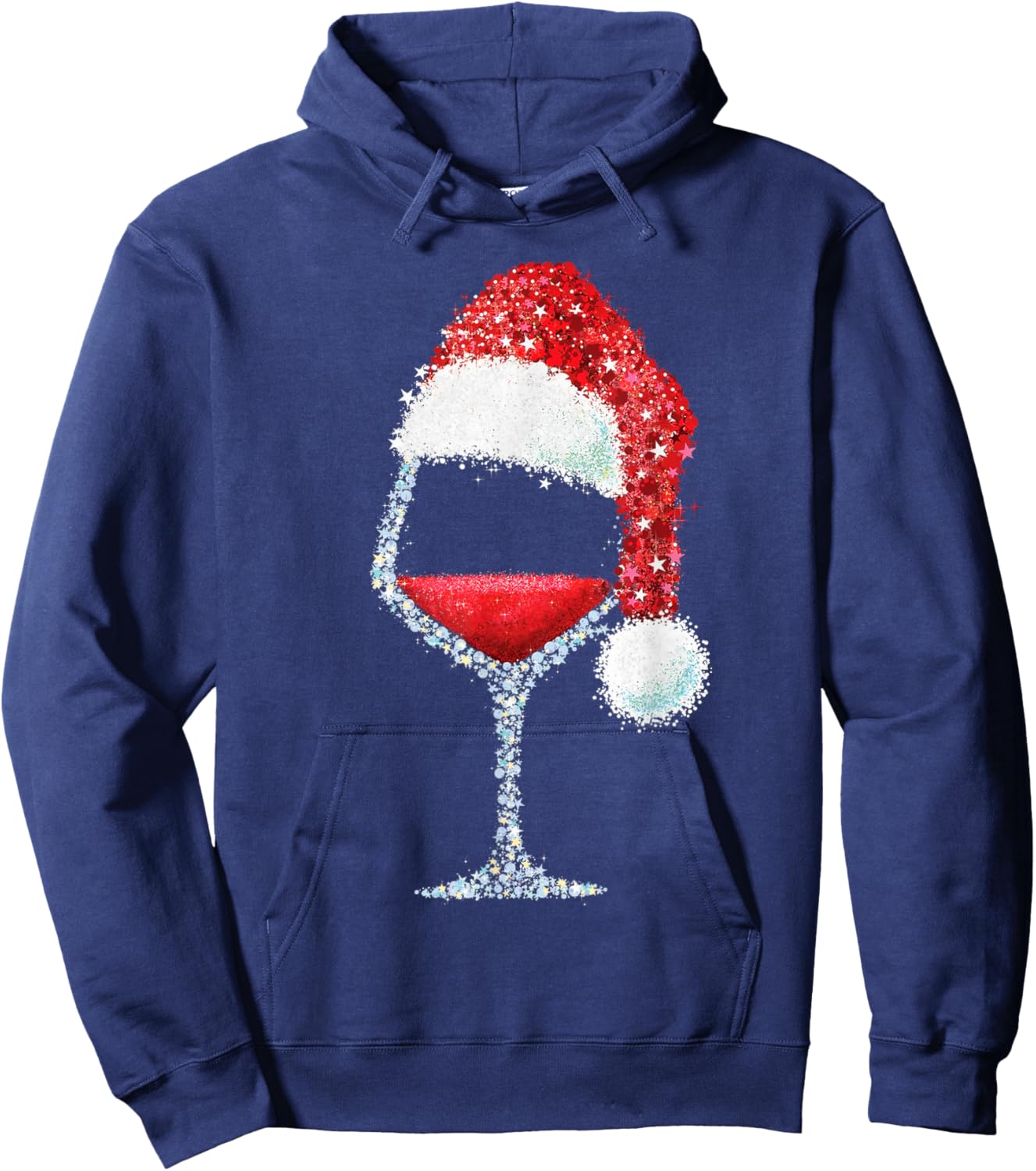 Red Wine Glass Christmas Santa Hat Holiday Party Hoodie - Hoodie | Navy