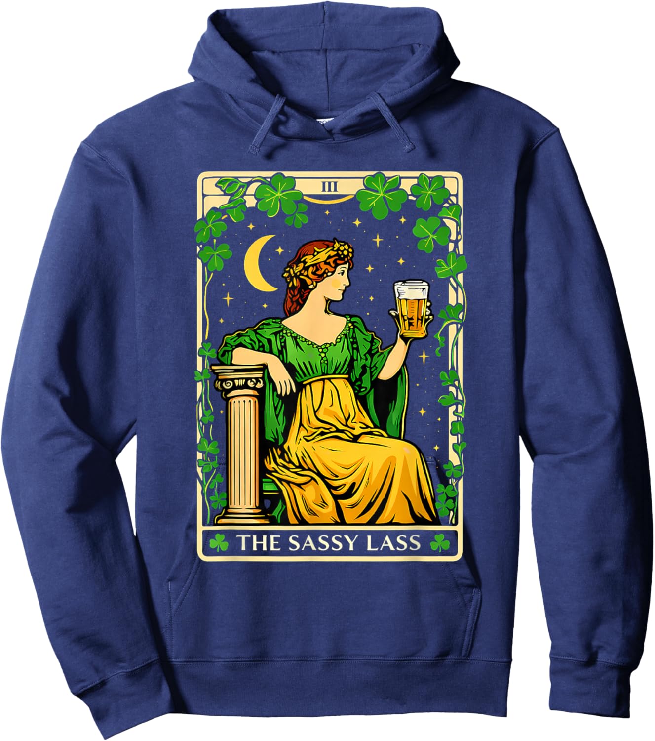 The Sassy Lass Irish St. Patrick’s Day Shamrock Tarot Card Hoodie - Hoodie | Navy