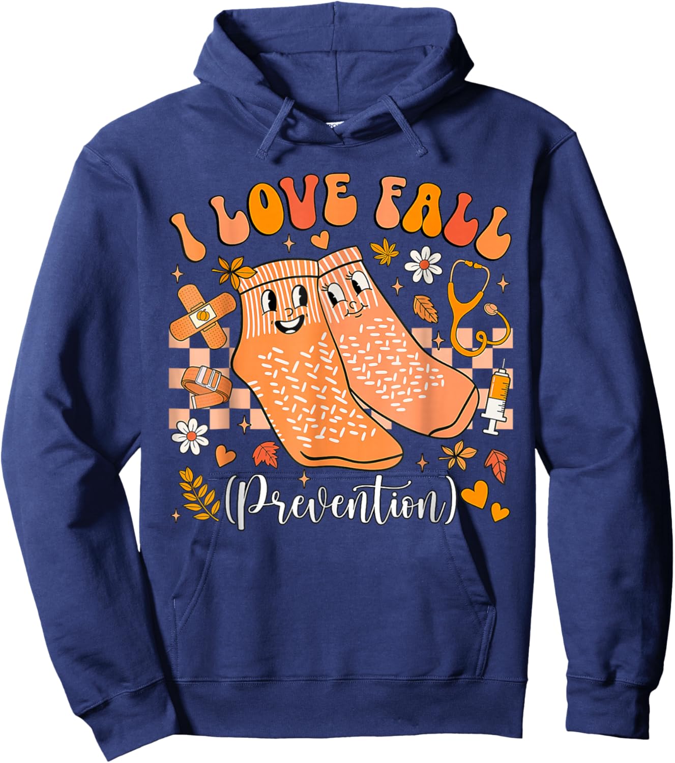 Retro I Love Fall Prevention Autumn Nurse & Physical Therapy Hoodie - Hoodie | Navy