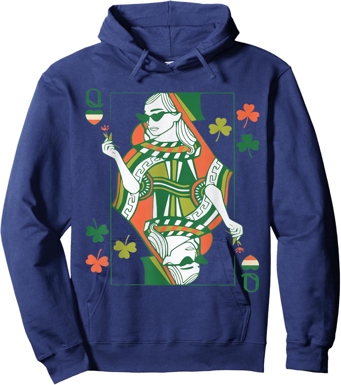 Queen of Shamrocks St Patricks Day Ireland Pride Women Girls Hoodie - Hoodie | Navy