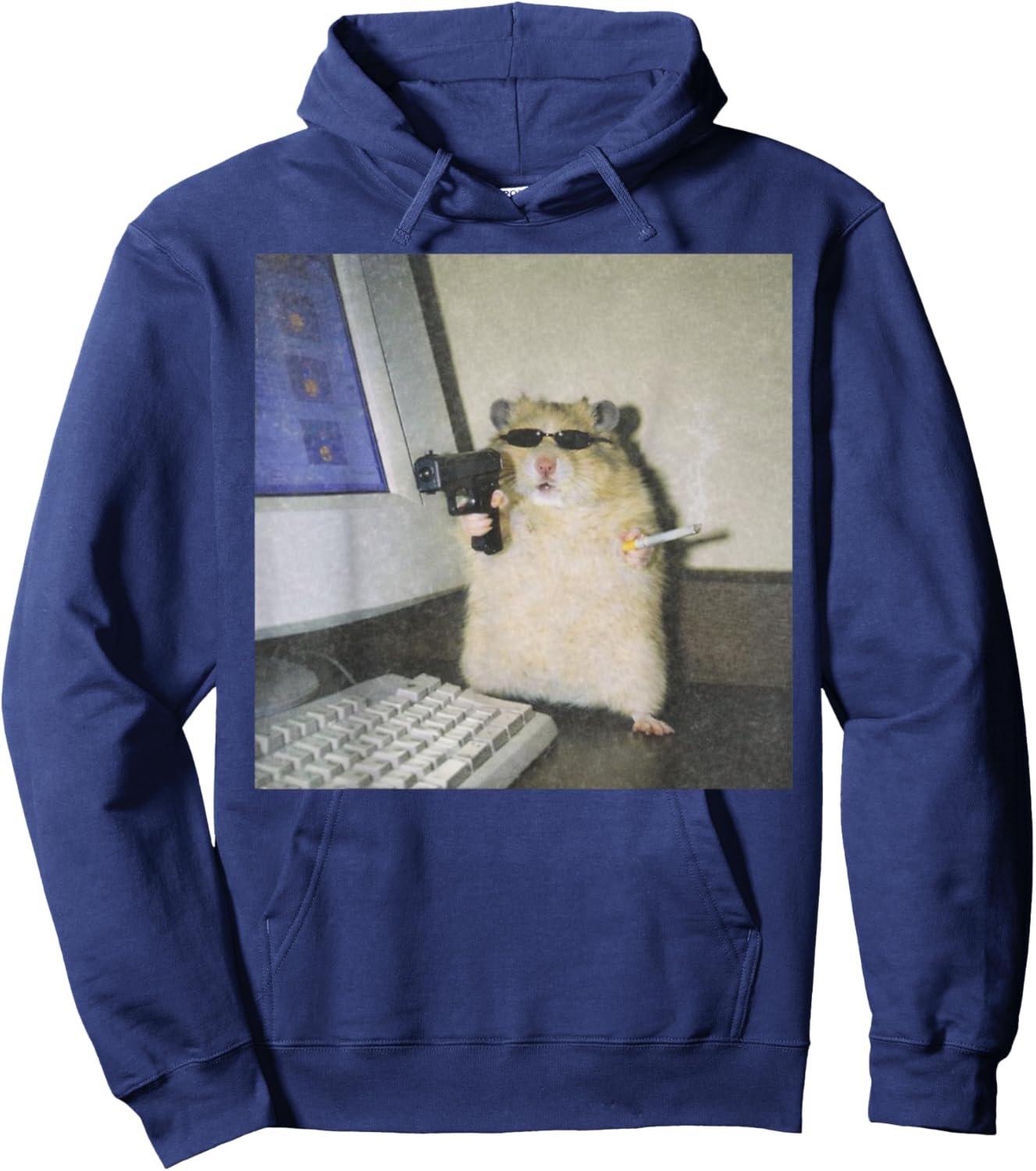 Cyber Hamster Meme Cringe Funny Animal Vintage Hoodie - Hoodie | Navy