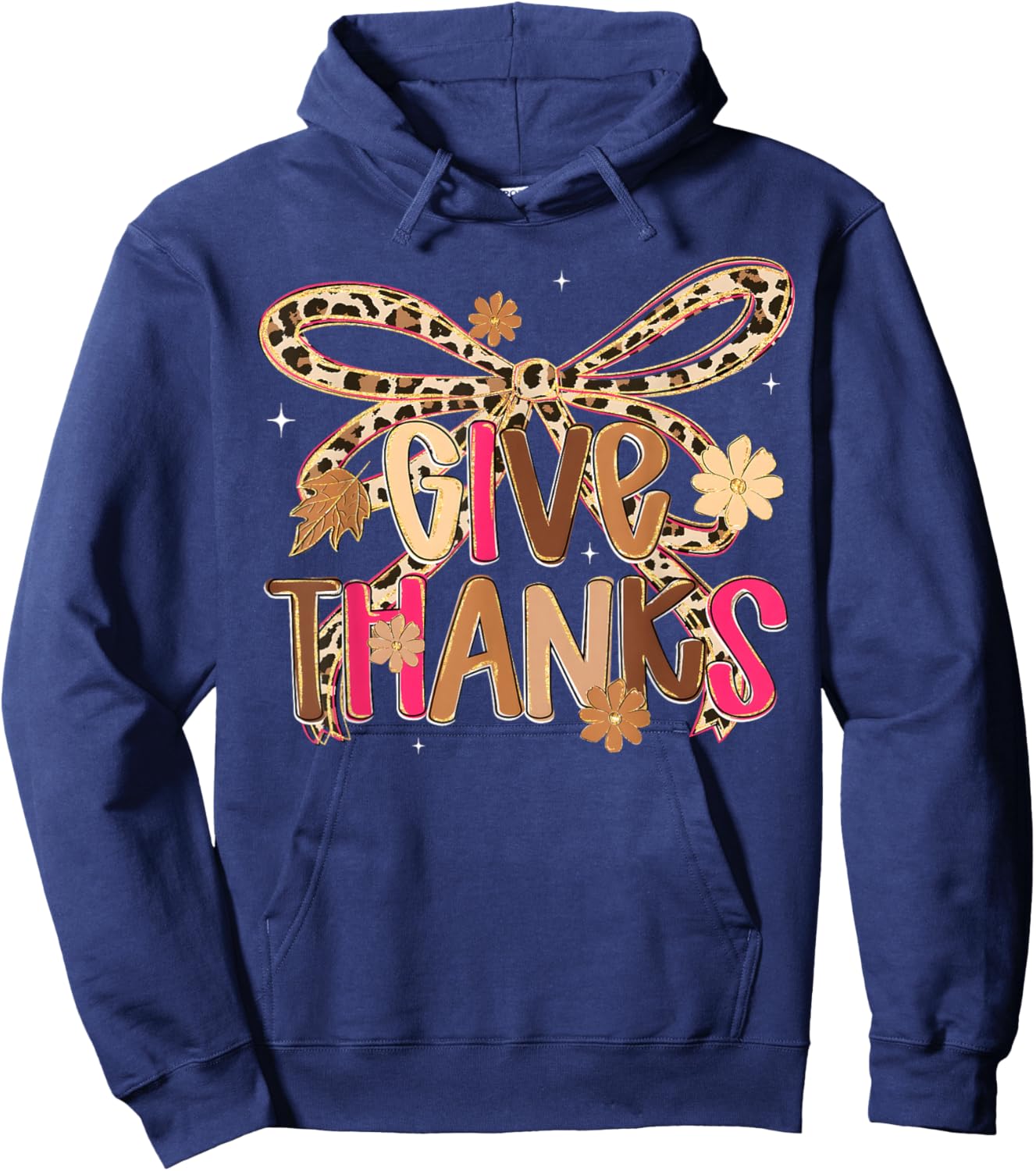 Coquette Bow Leopard Give Thanks Fall Thanksgiving Women Hoodie - Hoodie | Navy