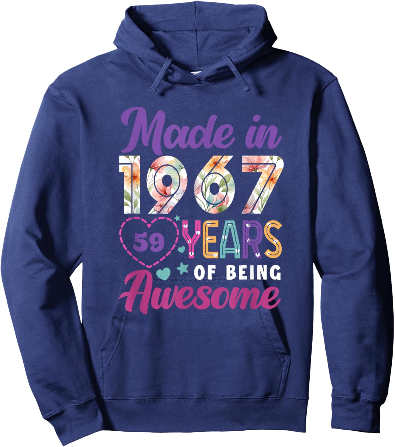 59 Year Old Made in 1967 Floral 59th Birthday Women Hoodie - Hoodie | Navy