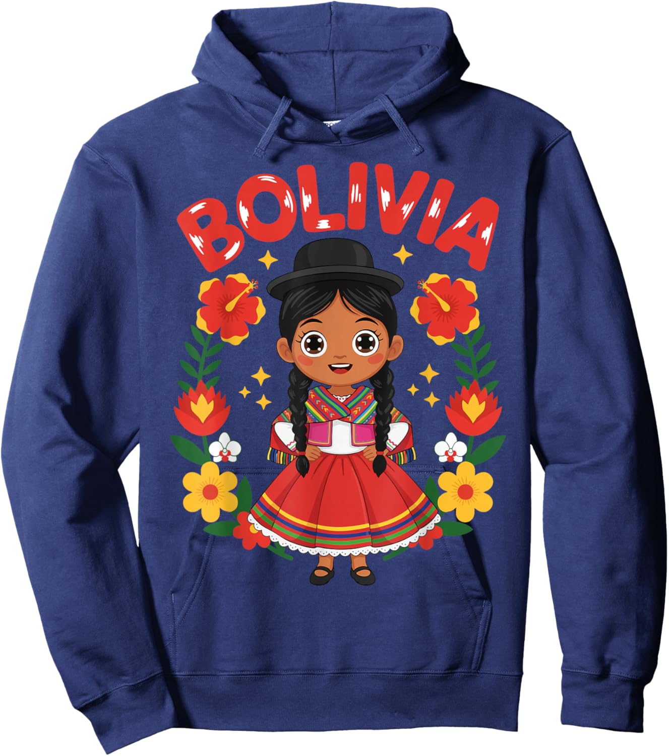 Bolivia Bolivian Girl Traditional Dress Flowers Heritage Hoodie - Hoodie | Navy