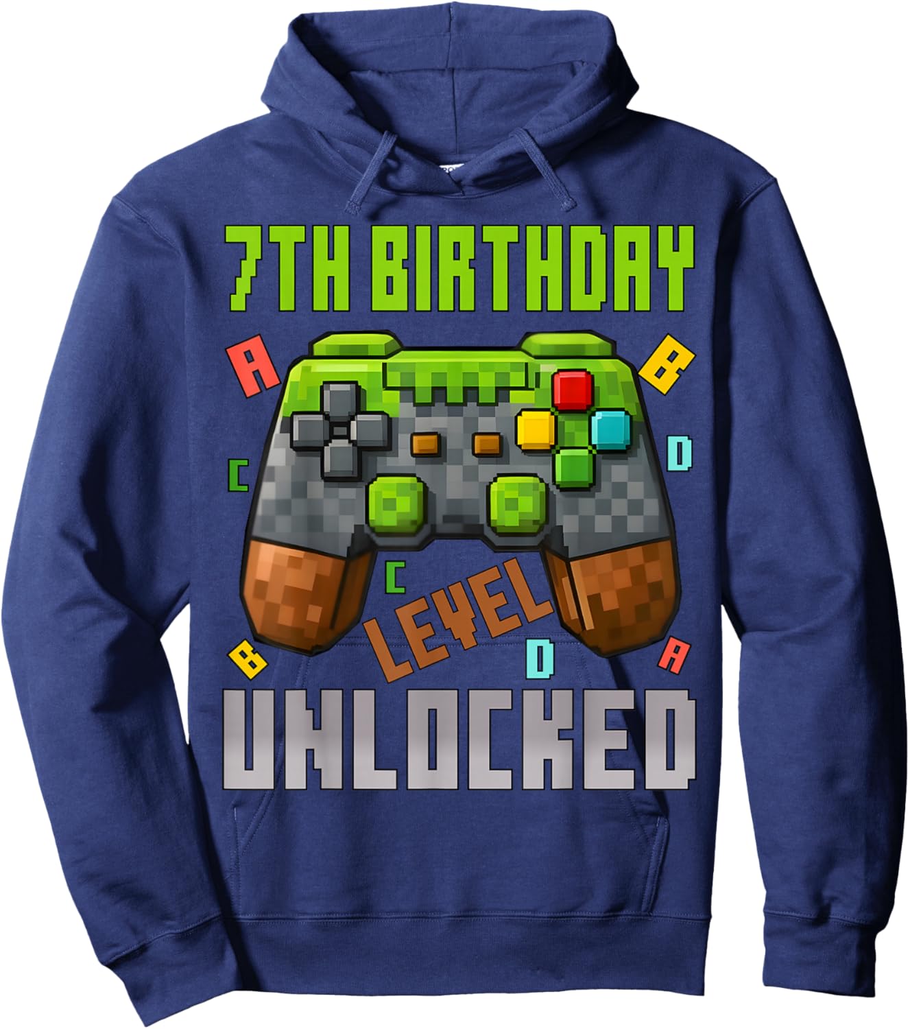 7th Birthday Boy Level 7 Unlocked Birthday Boy 7 Years Old Hoodie - Hoodie | Navy