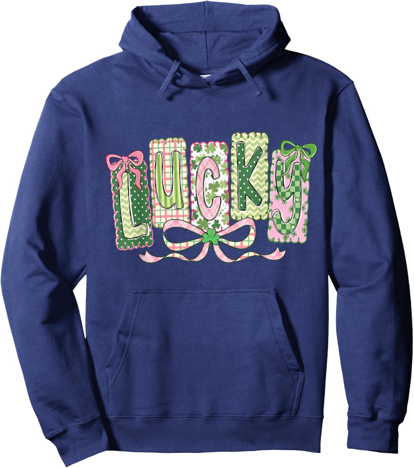 Happy Green Lucky March Coquette Bow St Patrick's Day Irish Hoodie - Hoodie | Navy