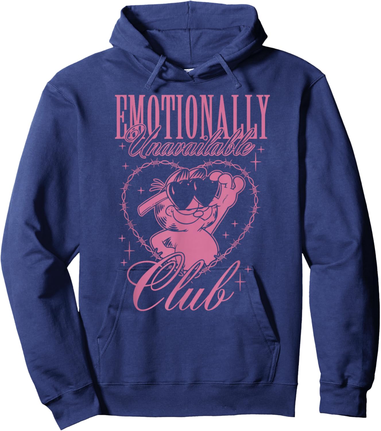 Garfield Emotionally Unavailable Heart Shaped Barbed Wire Hoodie - Hoodie | Navy