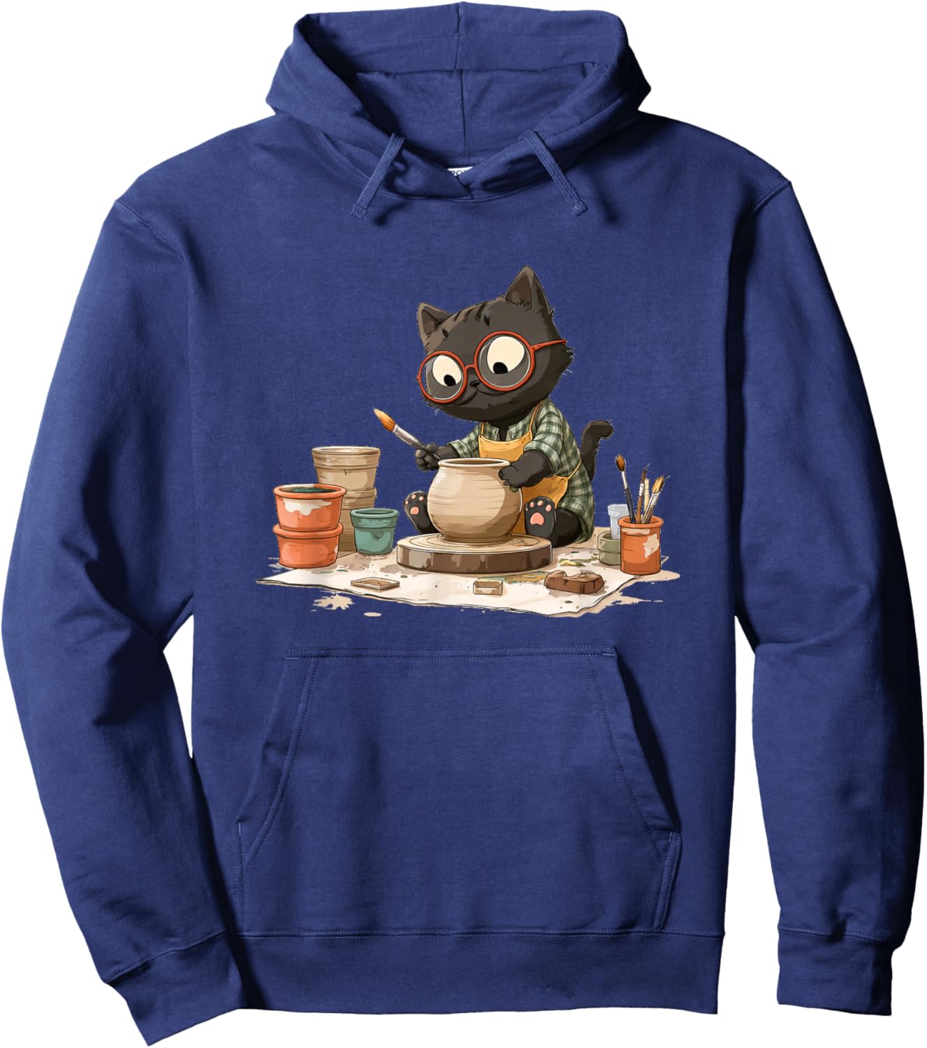 Nice bespectacled Pottery Cat with Clay Vases Costume Hoodie - Hoodie | Navy