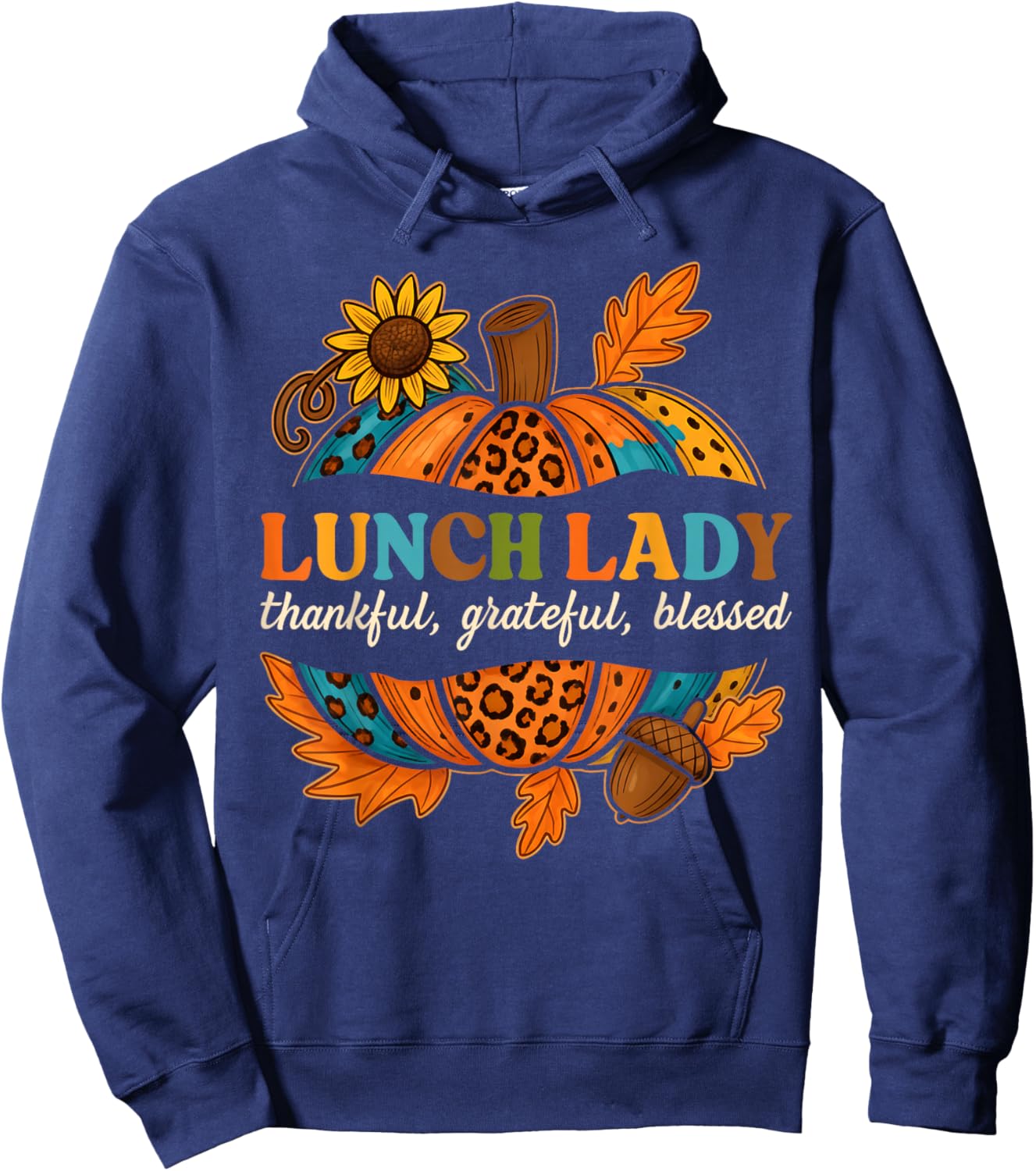 Lunch Lady Pumpkin Leopard Print Thanksgiving Fall Autumn Hoodie - Hoodie | Navy