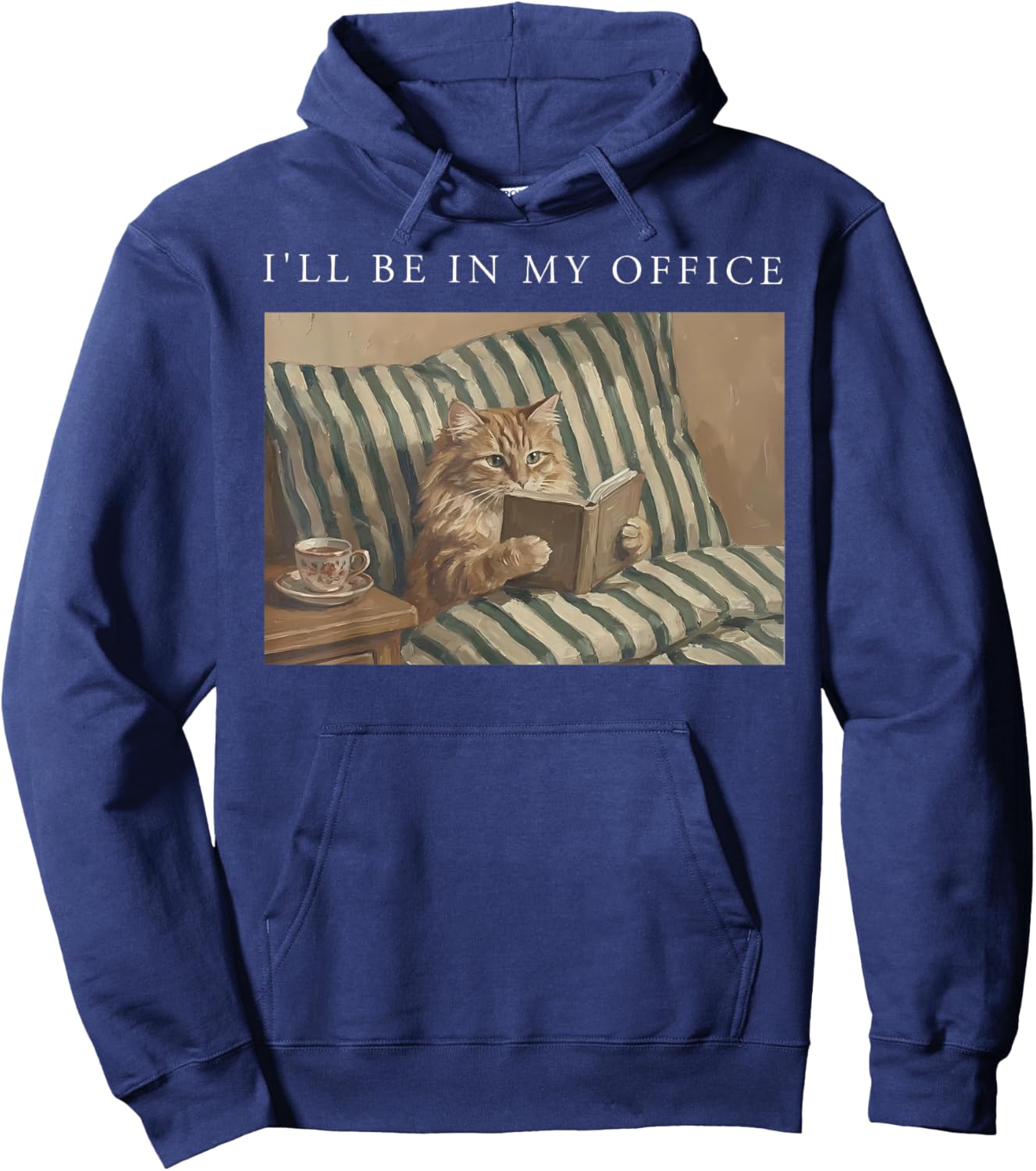 I'll Be in My Office Retro Cat Reading Book Nerd Read Reader Hoodie - Hoodie | Navy