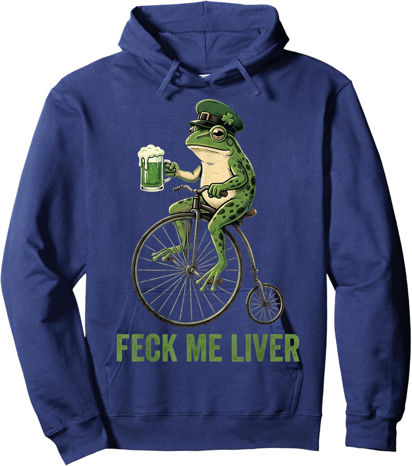 Feck Me Liver Funny Frog Drinking Beer St Patricks Day Hoodie - Hoodie | Navy