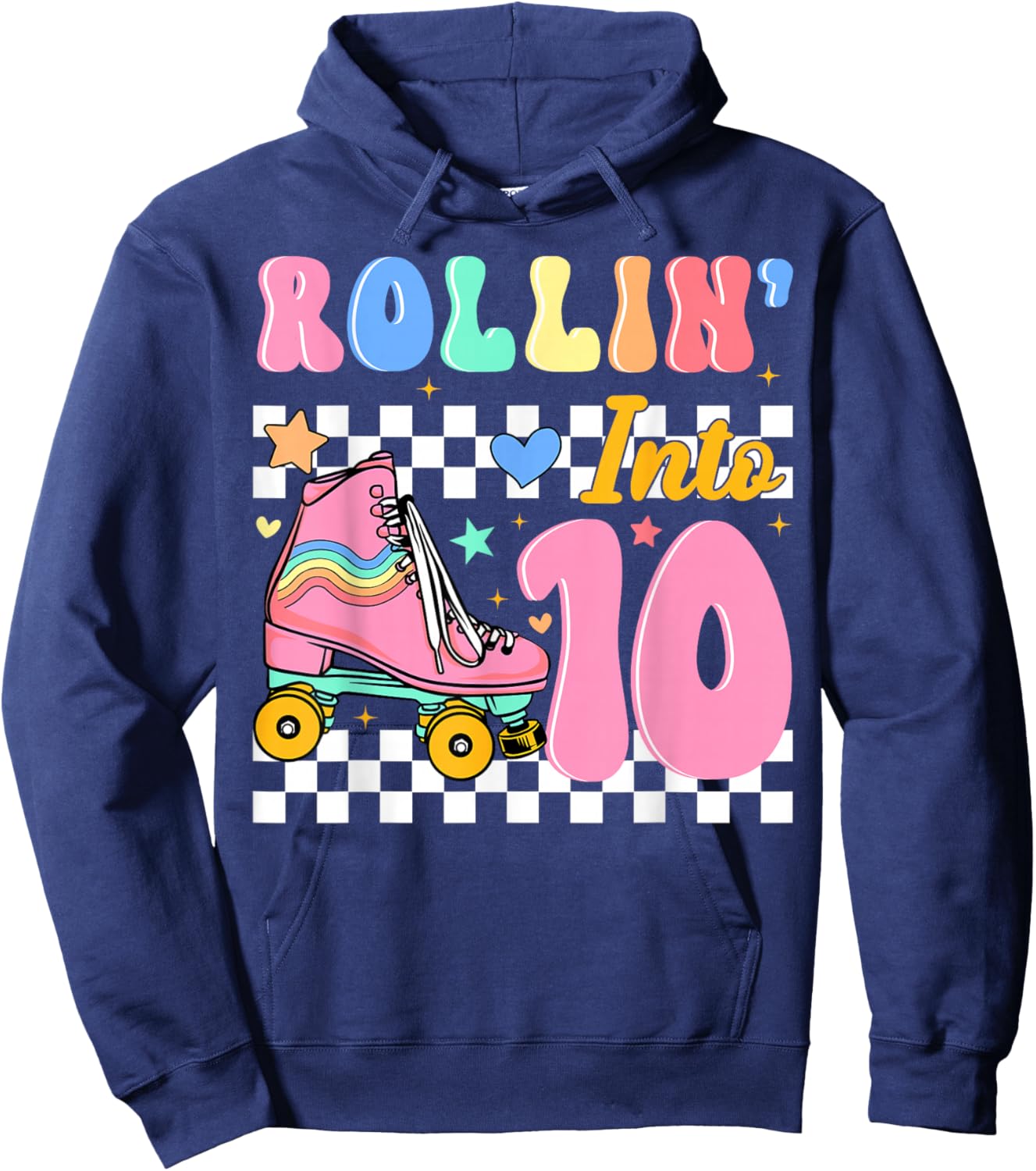 Rollin' Into 10 Years Old Roller Skating Girl 10th Birthday Hoodie - Hoodie | Navy