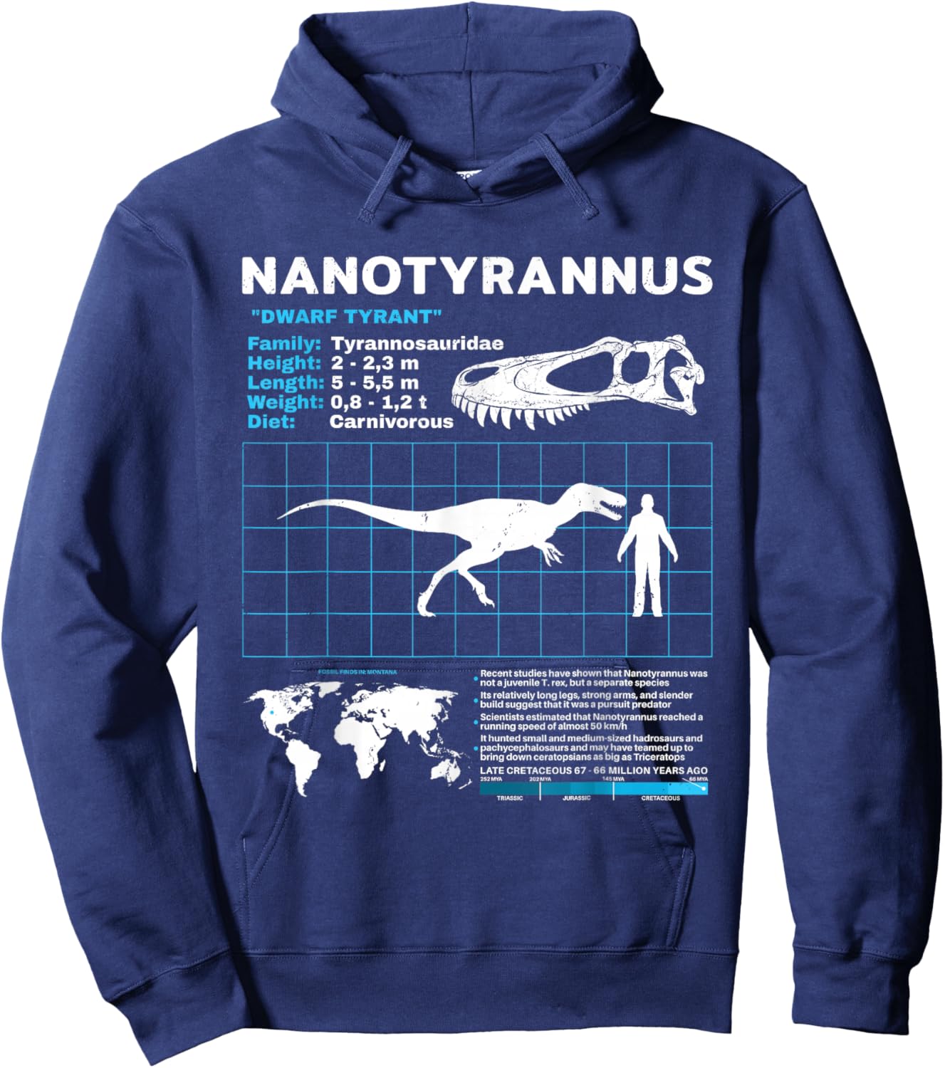 Nanotyrannus Fact Sheet Skull Fossil Hoodie - Hoodie | Navy