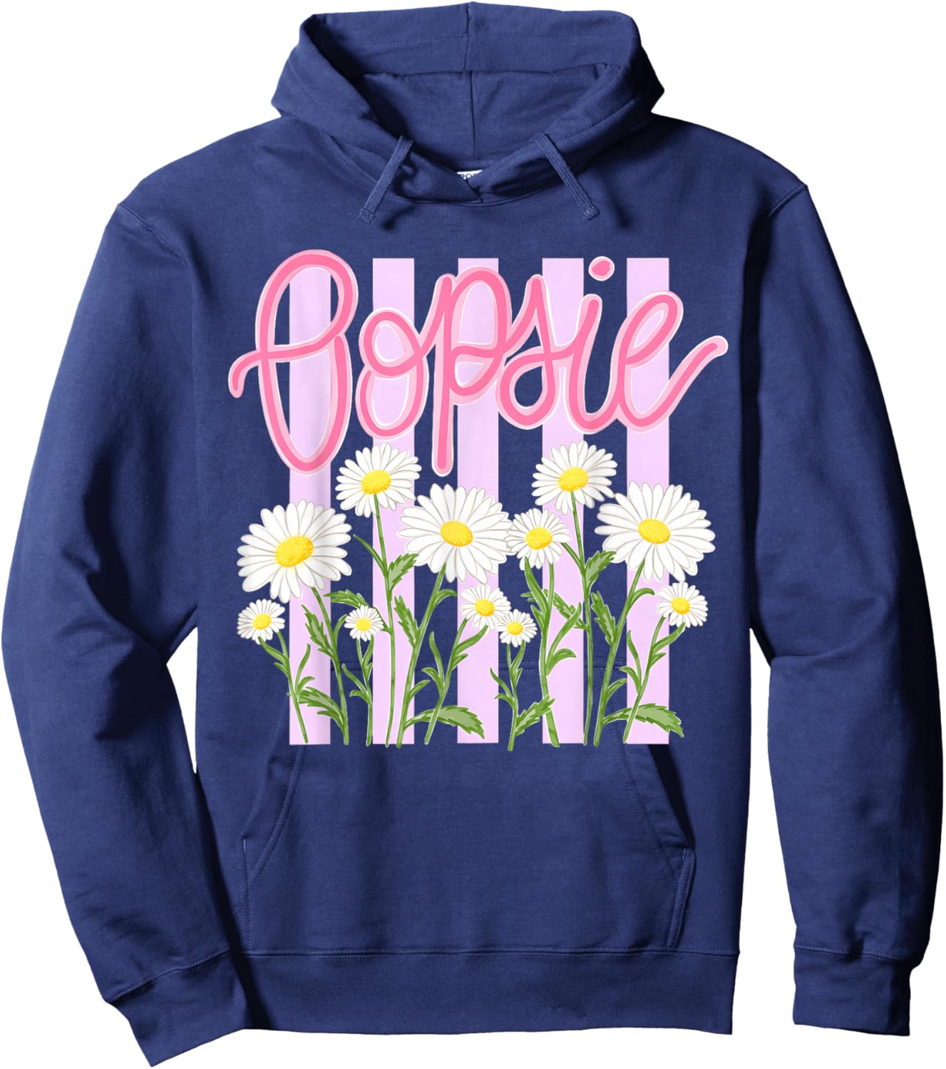 Oopsie Daisy Floral Summer Retro Striped Vintage Women Hoodie - Hoodie | Navy