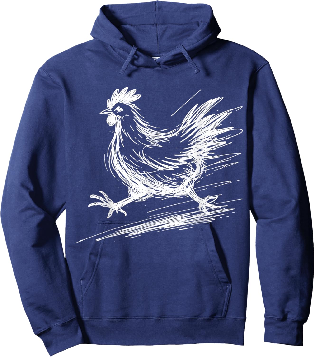 Running Chicken Scribble Line Art Sketch Funny Farm Animal Hoodie - Hoodie | Navy