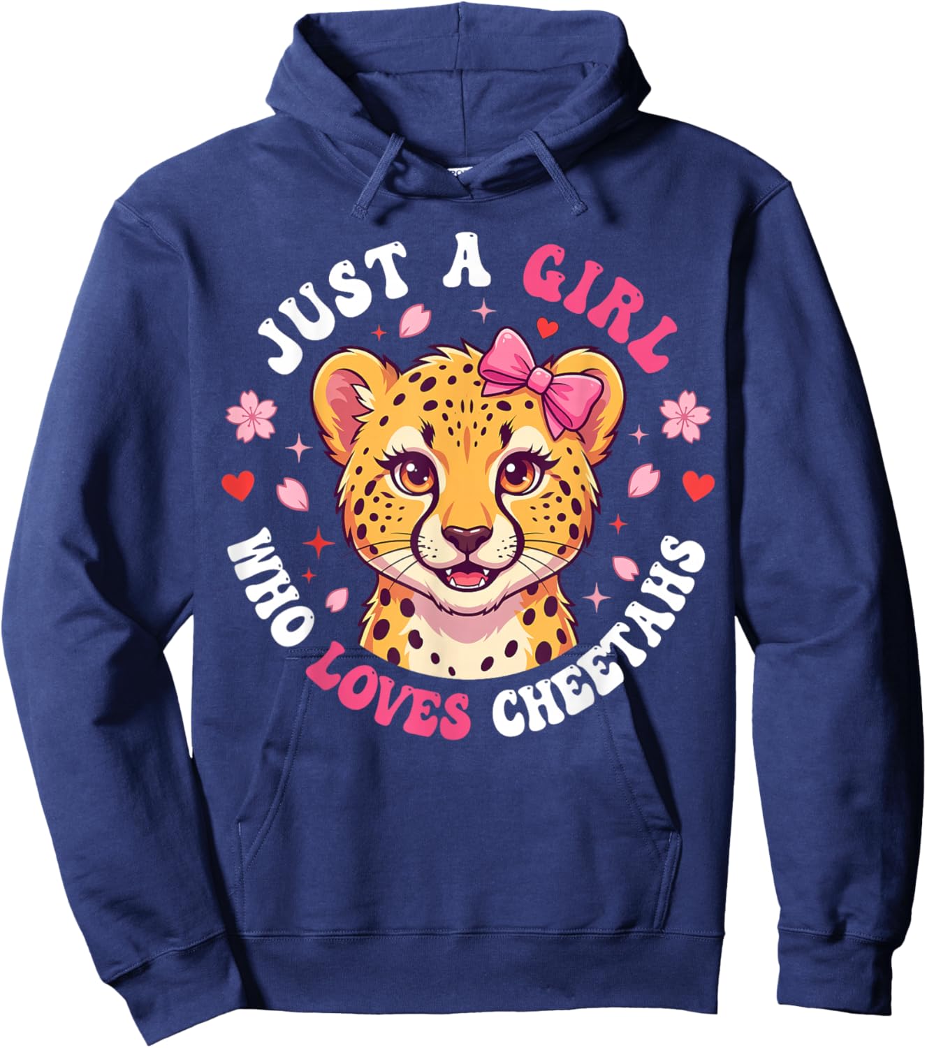 Cute Cheetah Girl Loves Safari Animal Graphic for Kids Hoodie - Hoodie | Navy