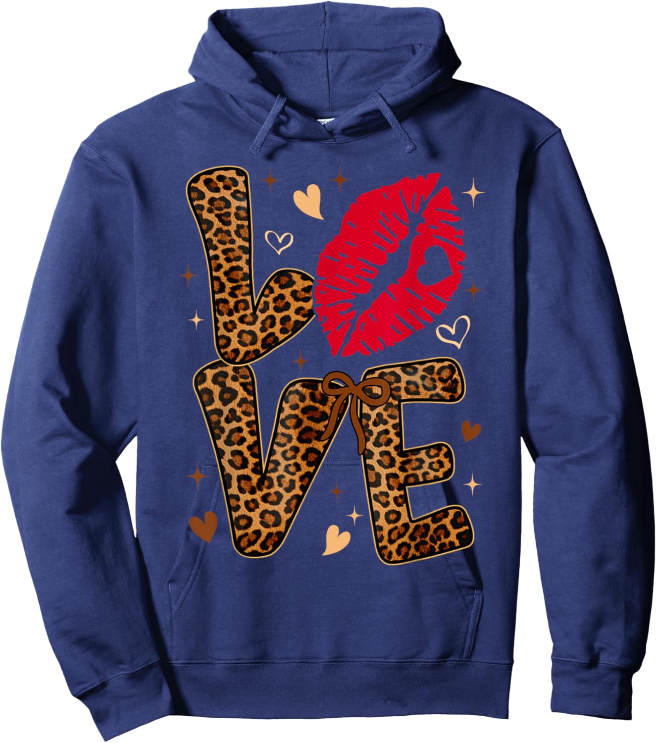 Valentine Leopard Print Love Red Lips Word Letter Girl Women Hoodie - Hoodie | Navy