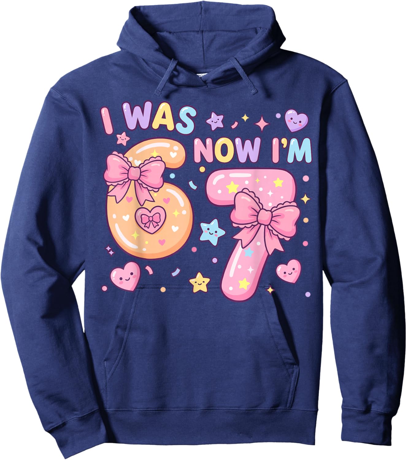I was 6 Now I'm 7 Birthday Coquette Bow Cute Birthday Girl Hoodie - Hoodie | Navy