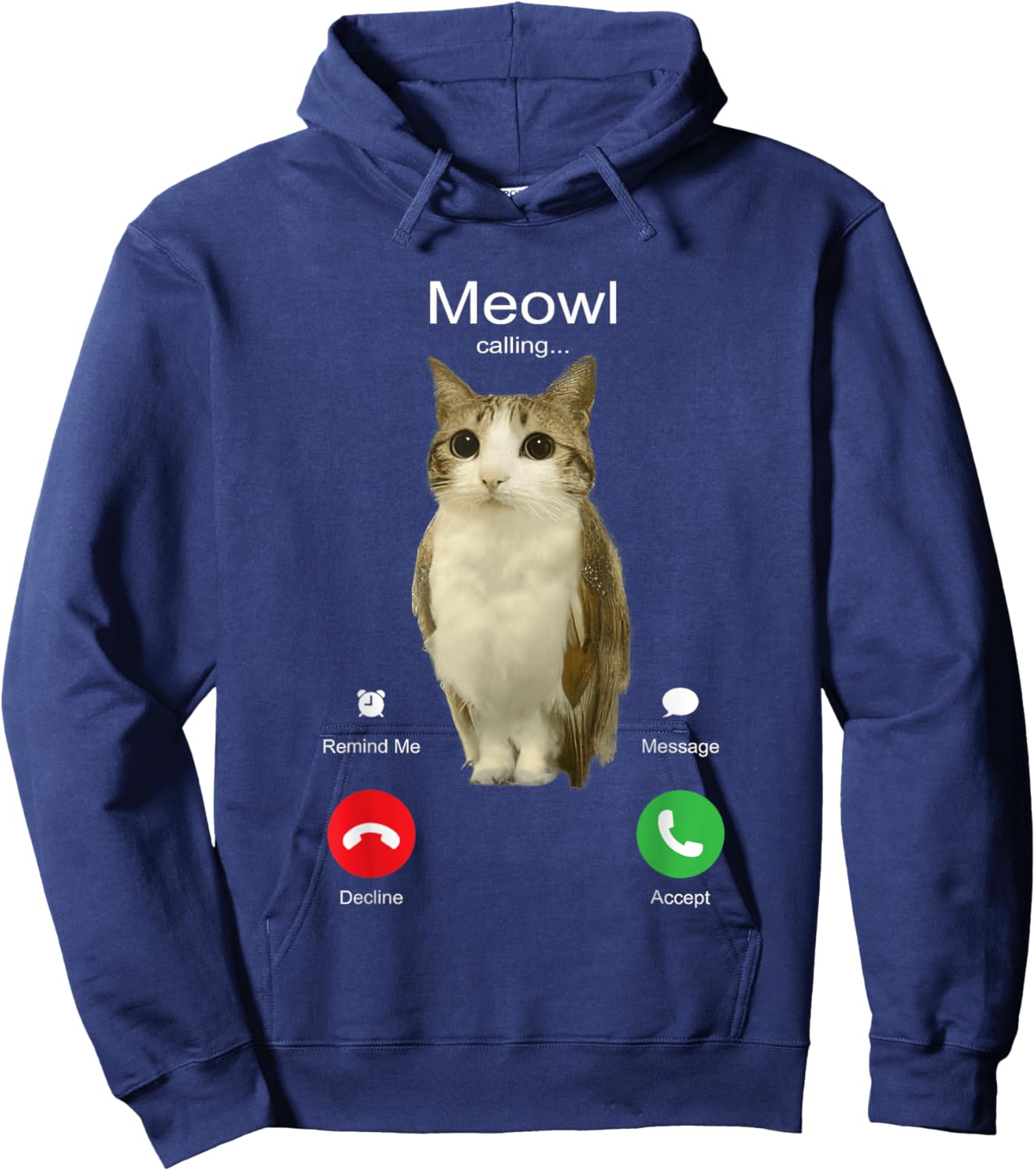 is Calling Phone Call Meme Brainrot Funny Cat Owl Hoodie - Hoodie | Navy
