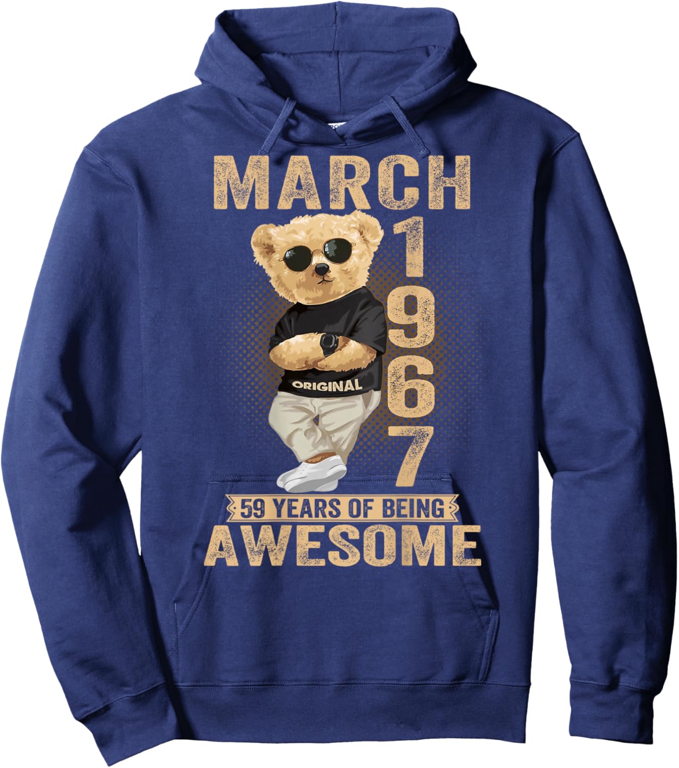 (ON Back) March 1967 59th Birthday 59 Years Teddy Bear Hoodie - Hoodie | Navy