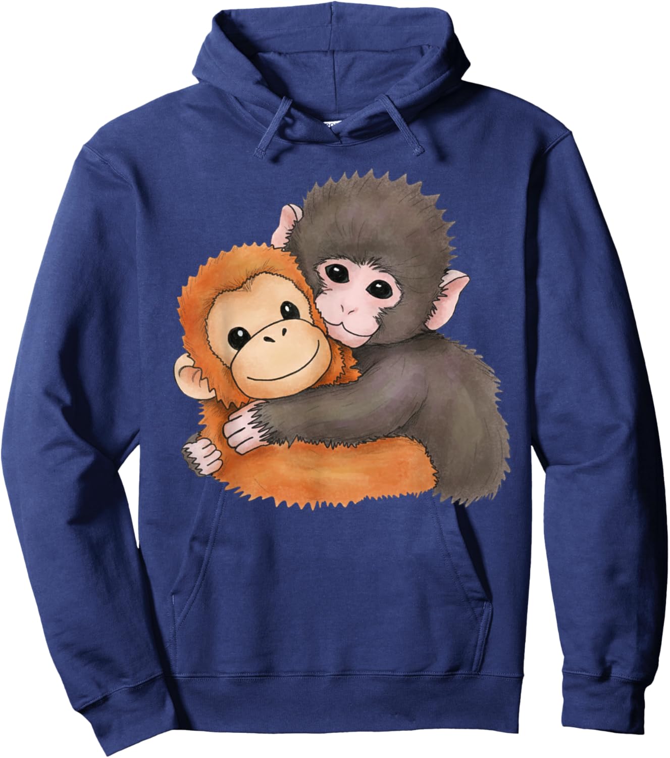 Cute Baby Monkey Named Punch Plush Hugging Hoodie - Hoodie | Navy