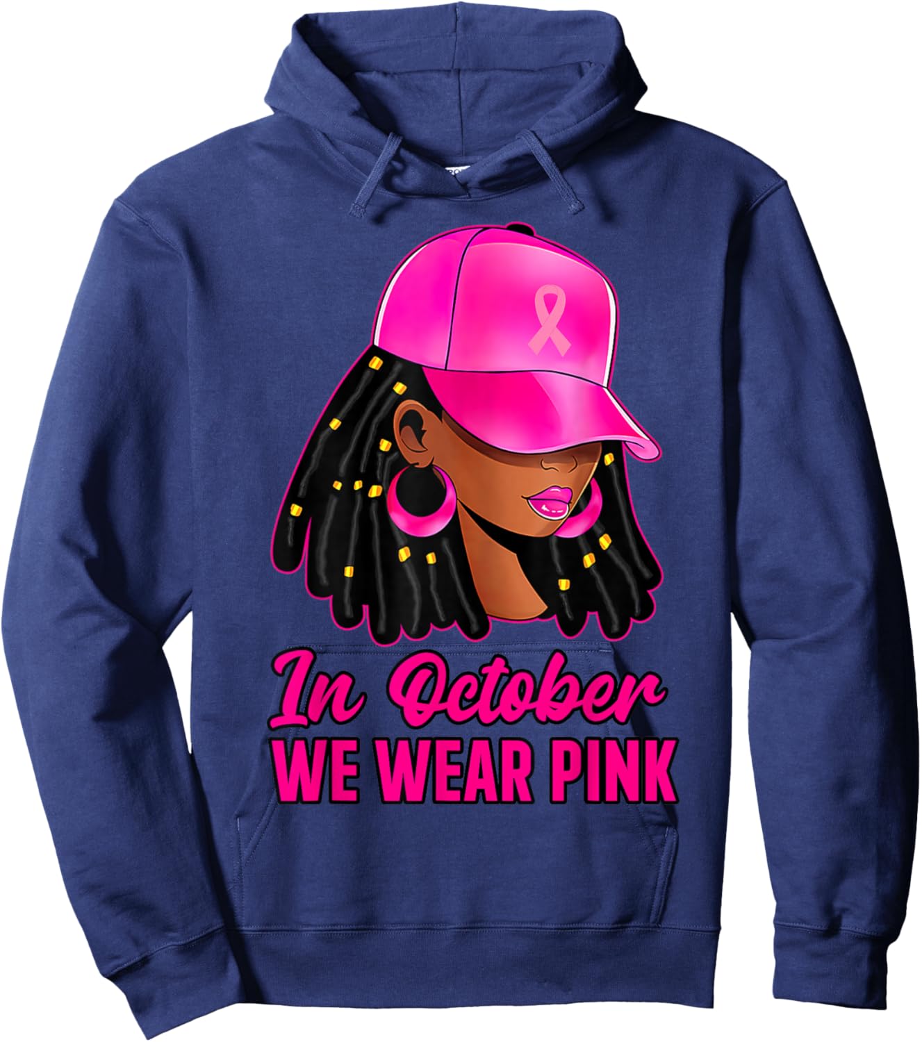 in October We Wear Pink Black Women Breast Cancer Awareness Hoodie - Hoodie | Navy