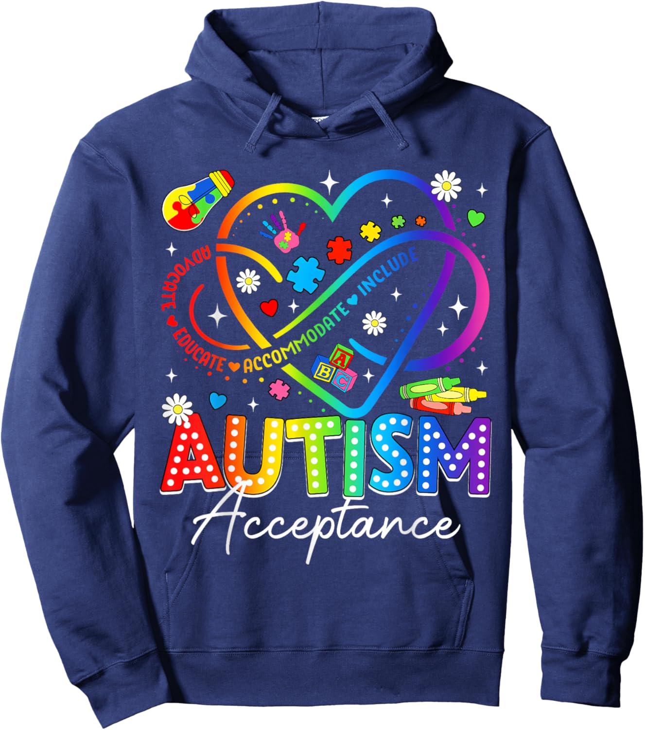 Autism Awareness Acceptance Heart Infinity Symbol Men Women Hoodie - Hoodie | Navy
