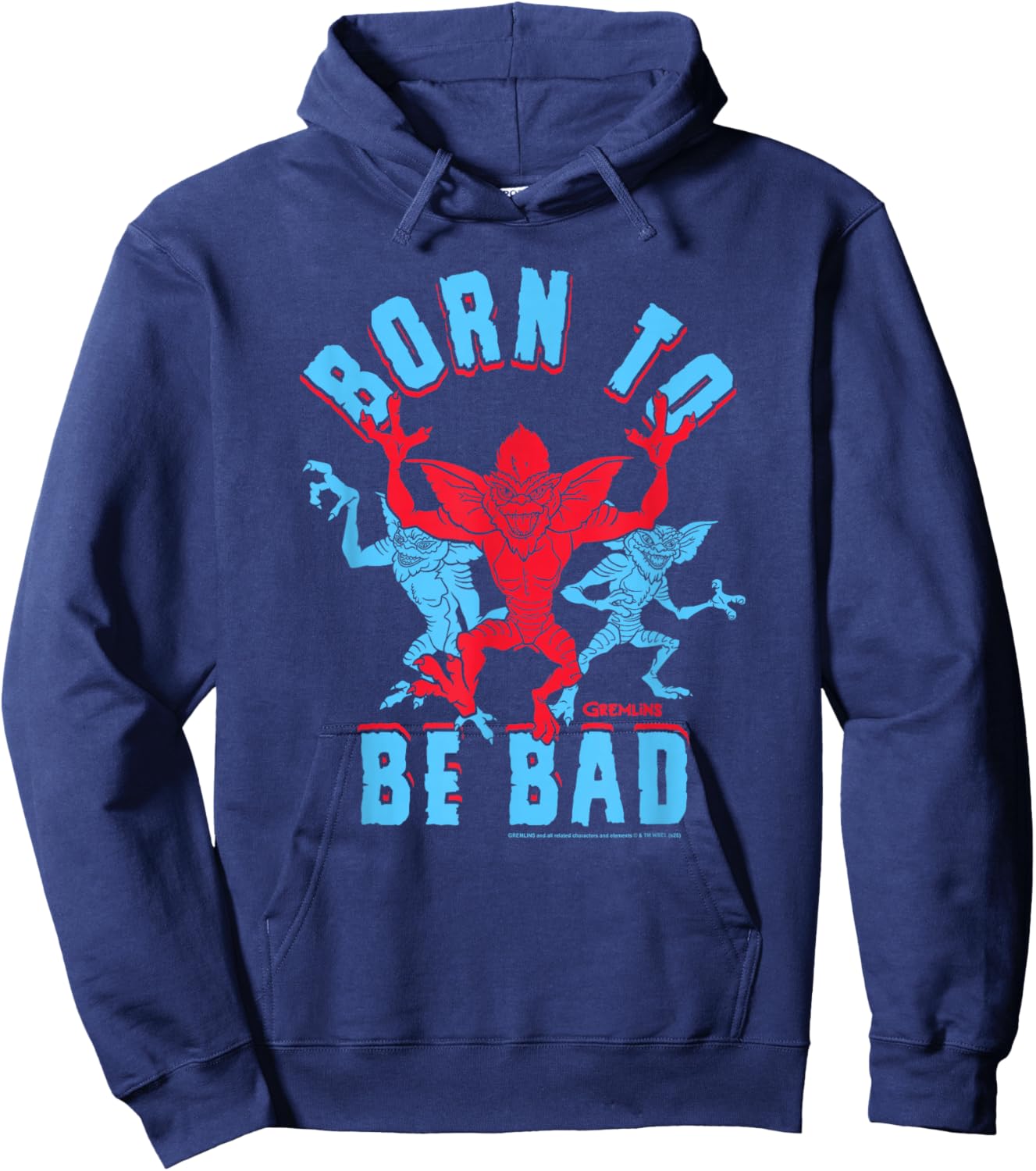 Gremlins Born to Be Bad Blue and Red Illustration 80's Movie Hoodie - Hoodie | Navy