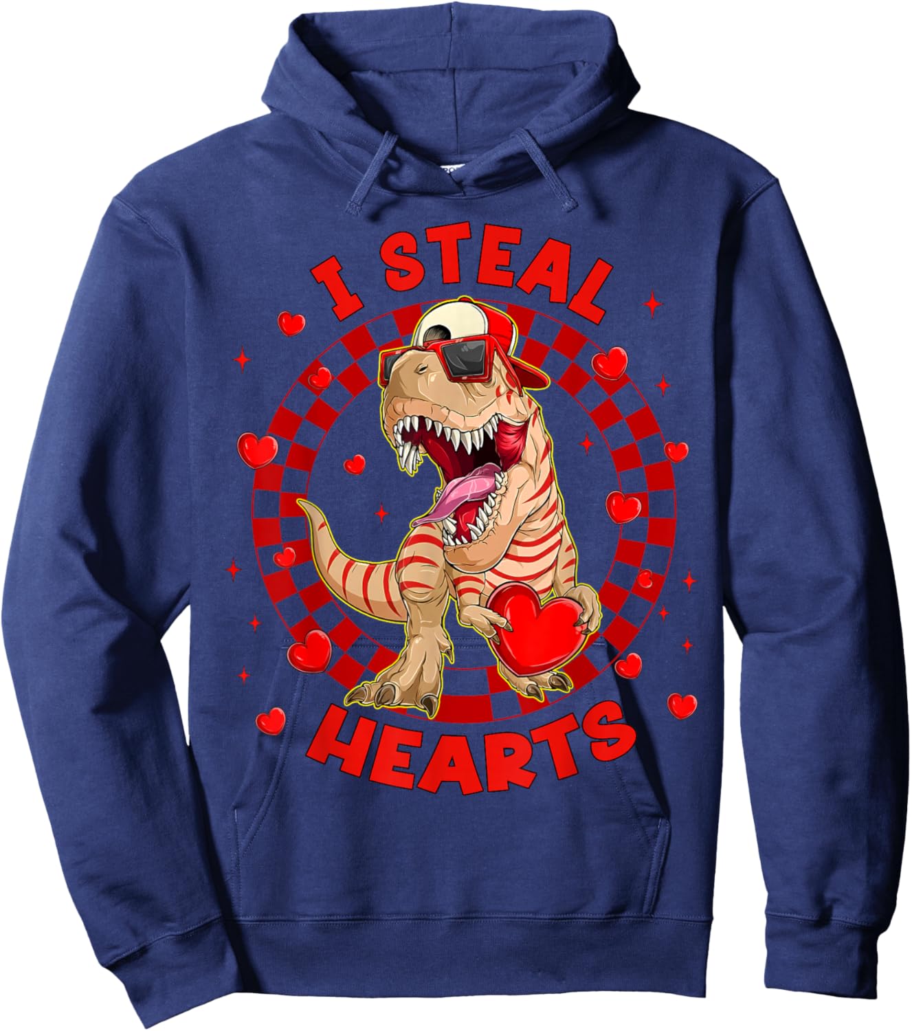 Happy Valentine I Steal Hearts Trex Funny Dinosaur Men Women Hoodie - Hoodie | Navy