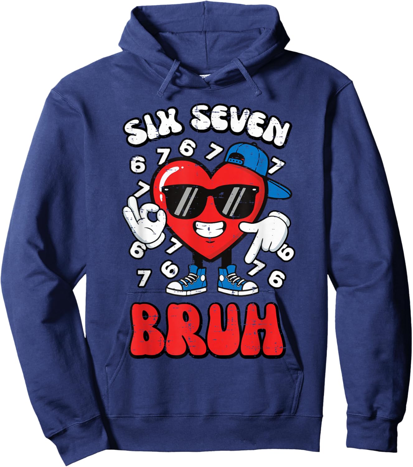 Six Seven Bruh Heart 6 7 Valentines Day 67 Kids Boys Youth Hoodie - Hoodie | Navy