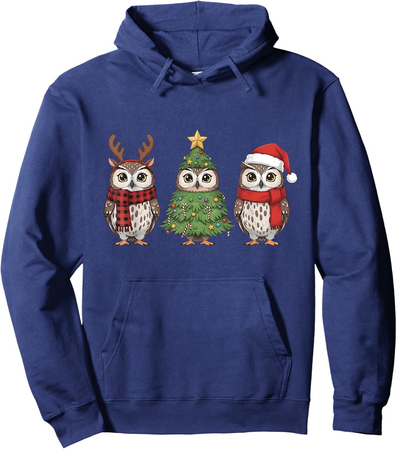 Santa Owl Christmas Tree Owl Lover Animal Xmas Pajama Hoodie - Hoodie | Navy