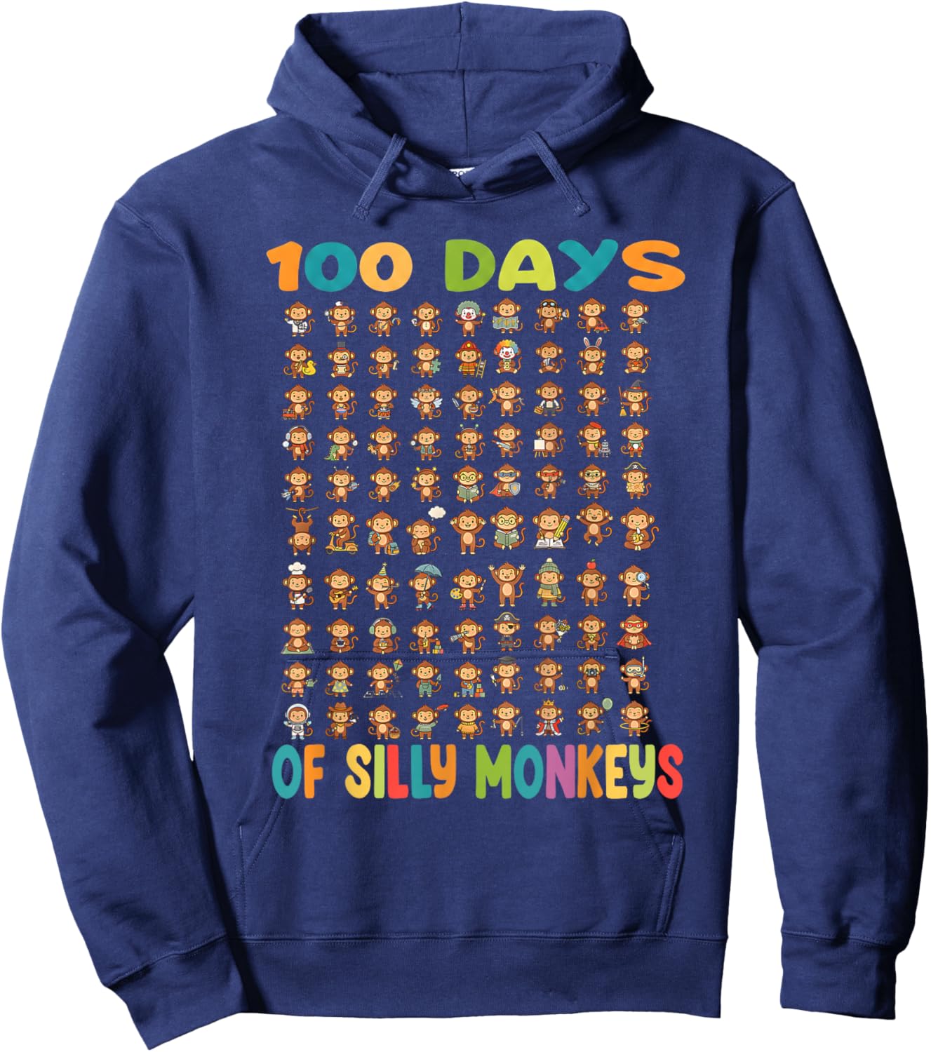 100 Days of Silly Monkeys Funny 100th Day of School Teacher Hoodie - Hoodie | Navy