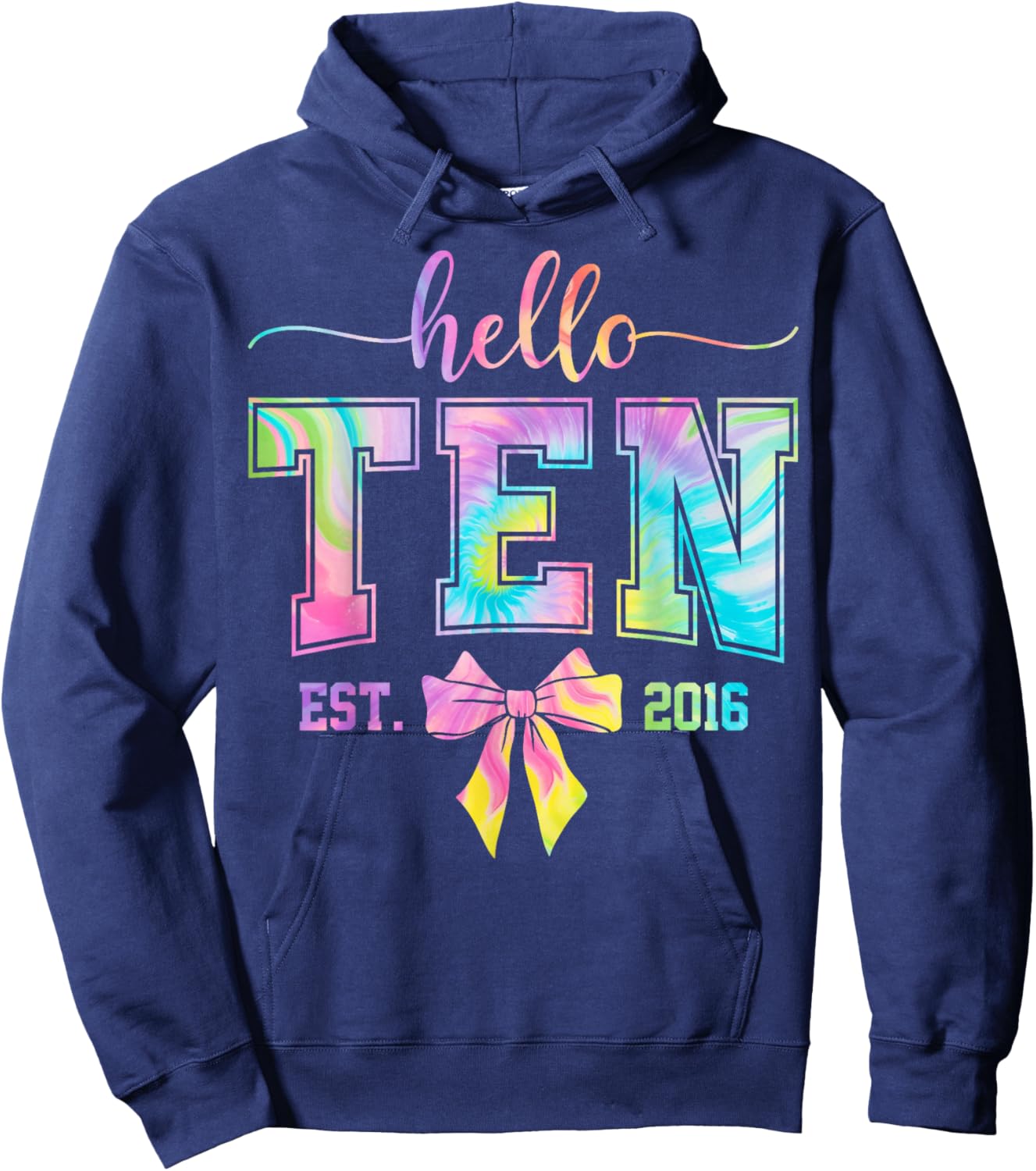 Hello Ten EST 2016 10th Birthday Coquette 10 Year Old Girl Hoodie - Hoodie | Navy