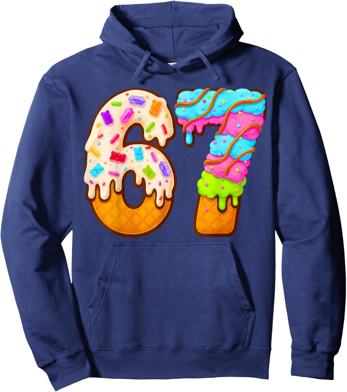 67 Ice Cream Drip Meme Funny Six Seven Gen Alpha Slang Hoodie - Hoodie | Navy