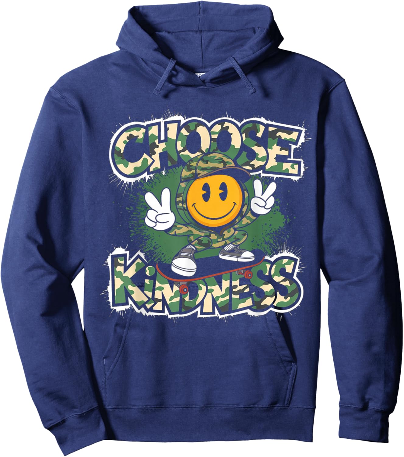Choose Kindness Retro Camo Camouflage Kind Kids Boys Hoodie - Hoodie | Navy