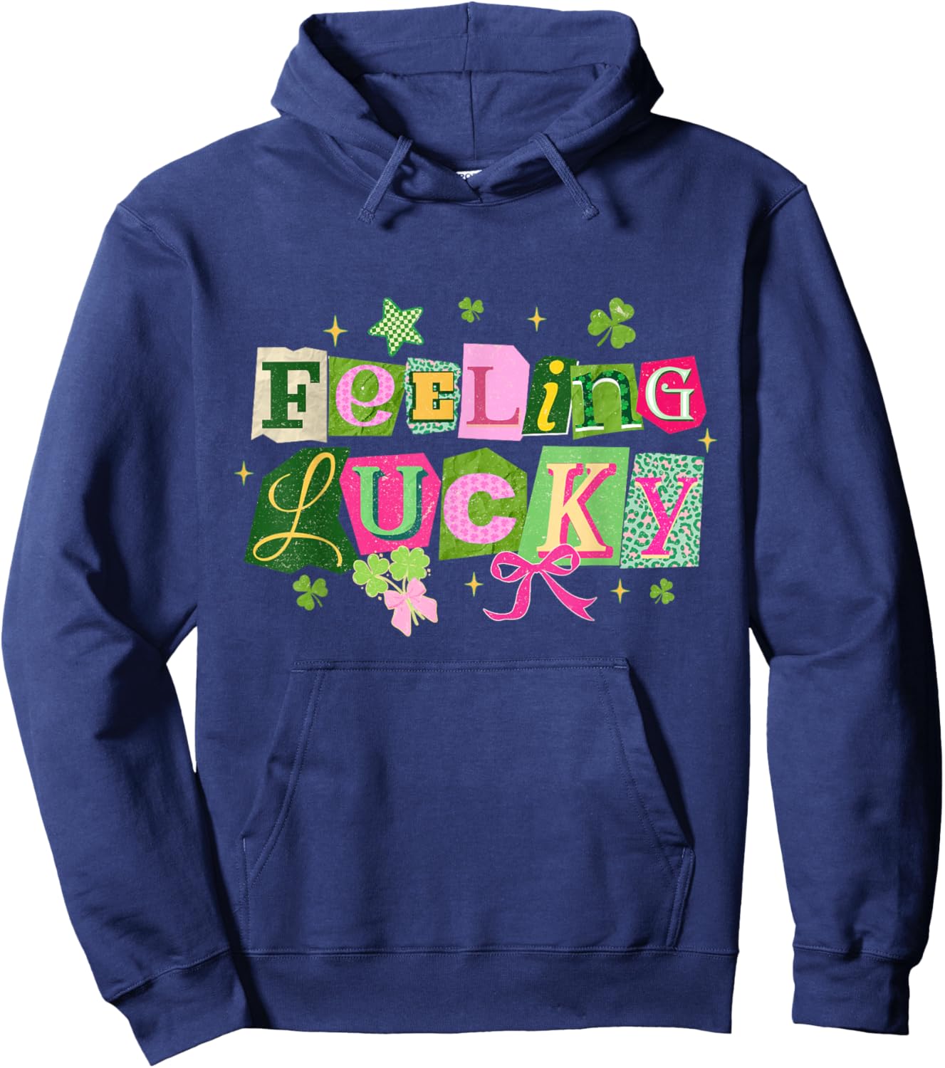 Feeling Lucky Preppy Star Shamrock Bow St Patricks Day Hoodie - Hoodie | Navy