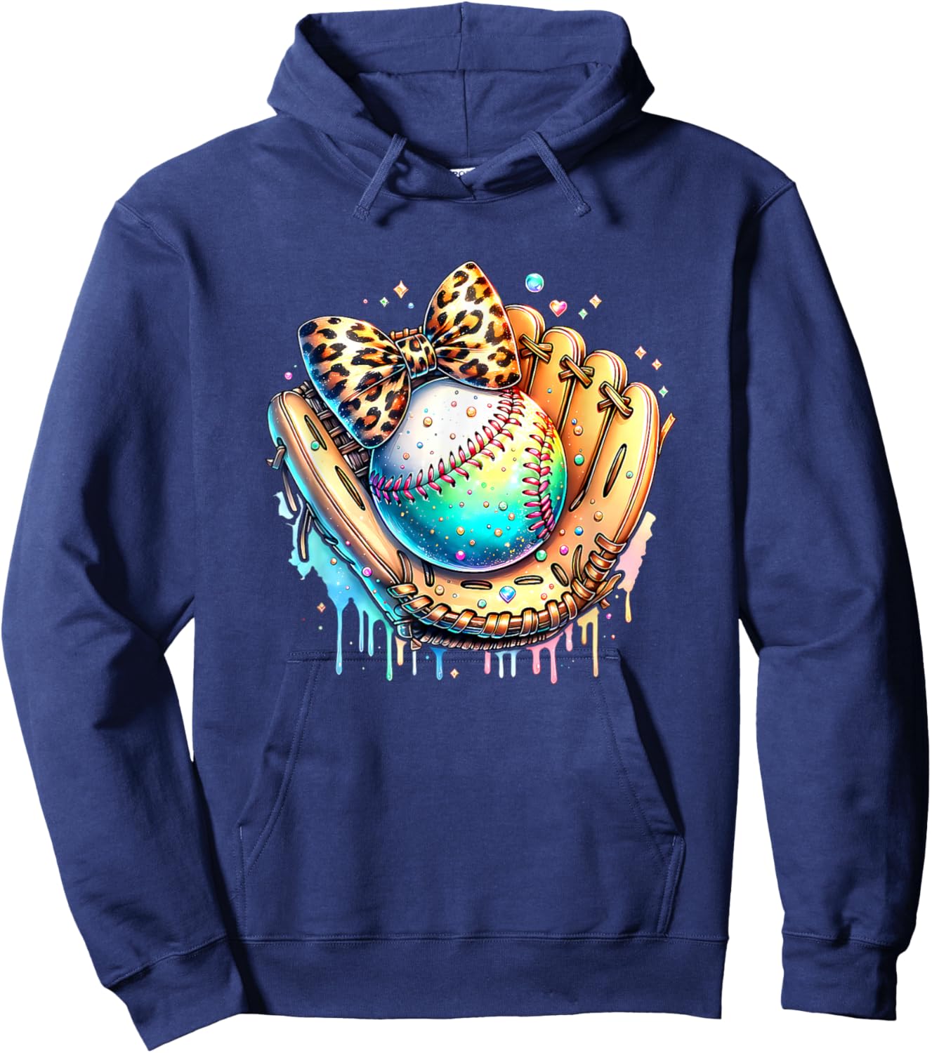 Baseball Drip Ice Cream Leopard Baseball Player Girls Hoodie - Hoodie | Navy
