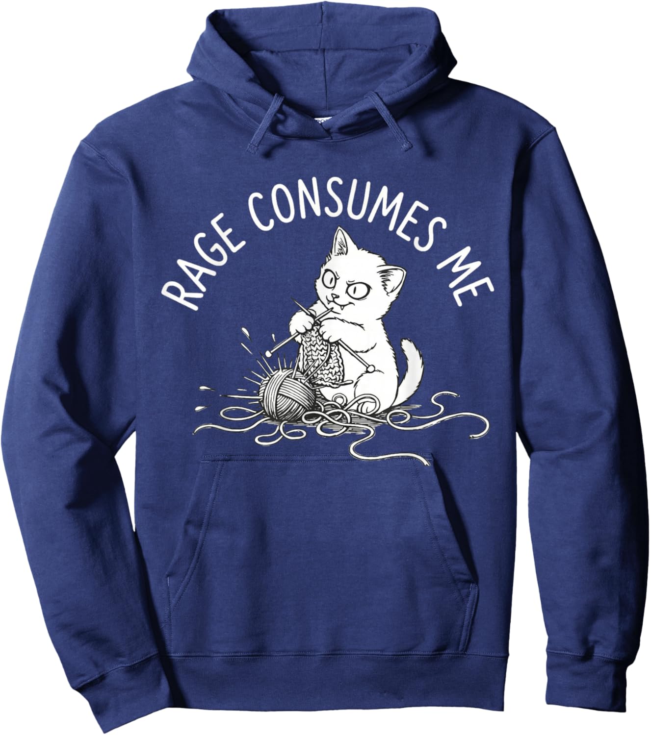 Cute Cat Rage Consumes Me Knitting Yarn Crochet Cat Hoodie - Hoodie | Navy