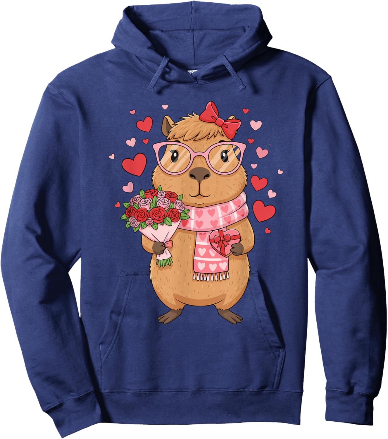 Valentine Capybara Leopard Heart Women Girl Hoodie - Hoodie | Navy