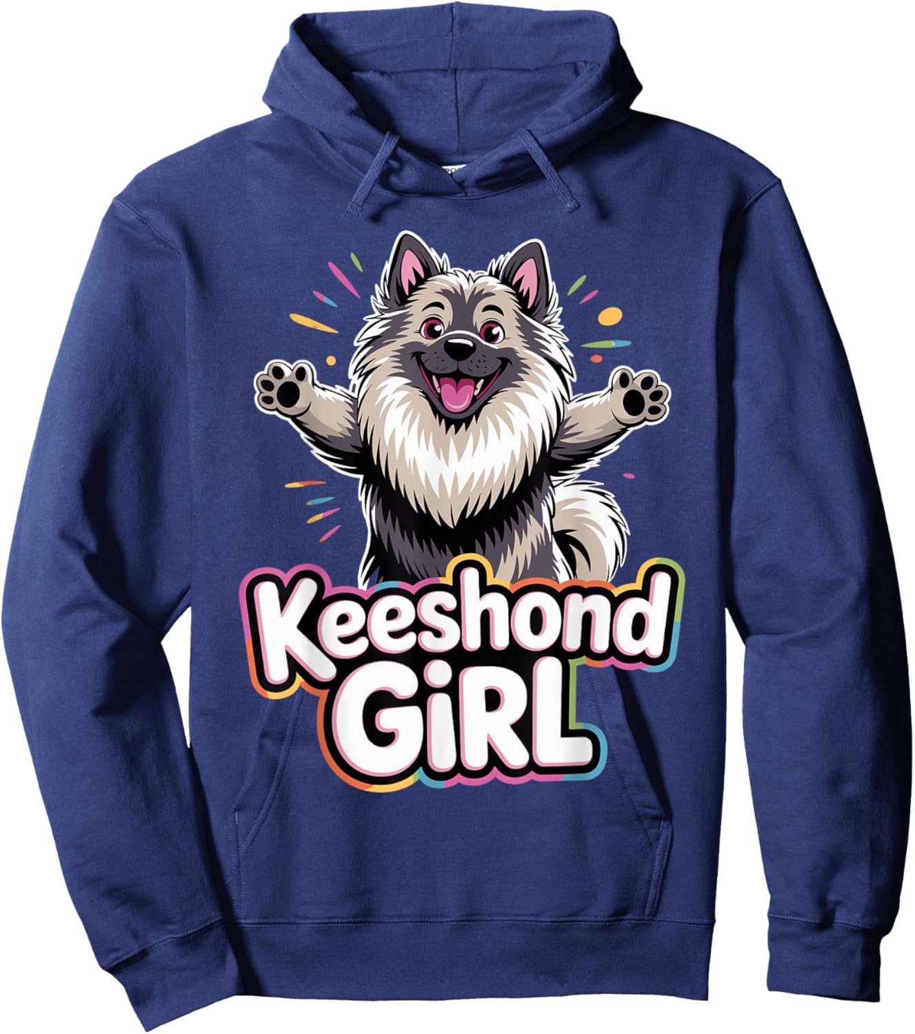 Keeshond Girl Cartoon Dutch Canine Pup Pet Dog Breed Hoodie - Hoodie | Navy
