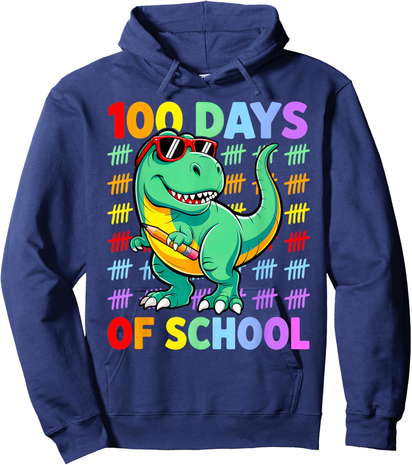 Dinosaur 100 Days of School Boys 100th Day of School Kids Hoodie - Hoodie | Navy