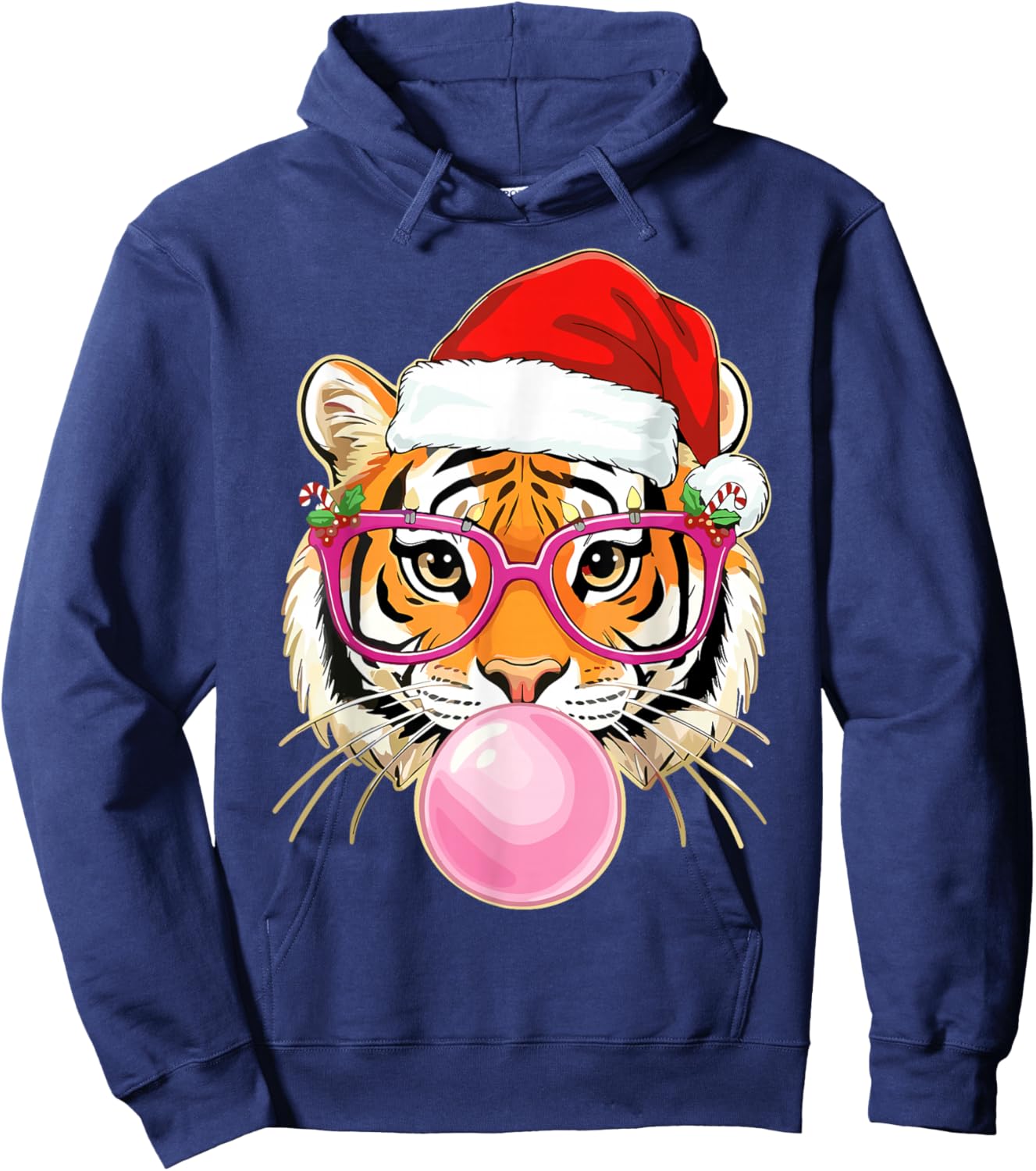 Tiger Christmas Bubble Gum Pink Sunglasses Hoodie - Hoodie | Navy