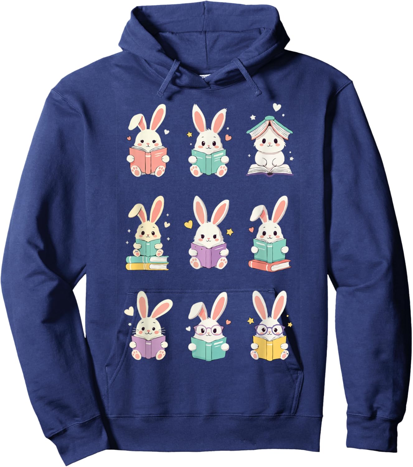 Bunny Reading Books Easter Day Cute Rabbit Librarian Teacher Hoodie - Hoodie | Navy