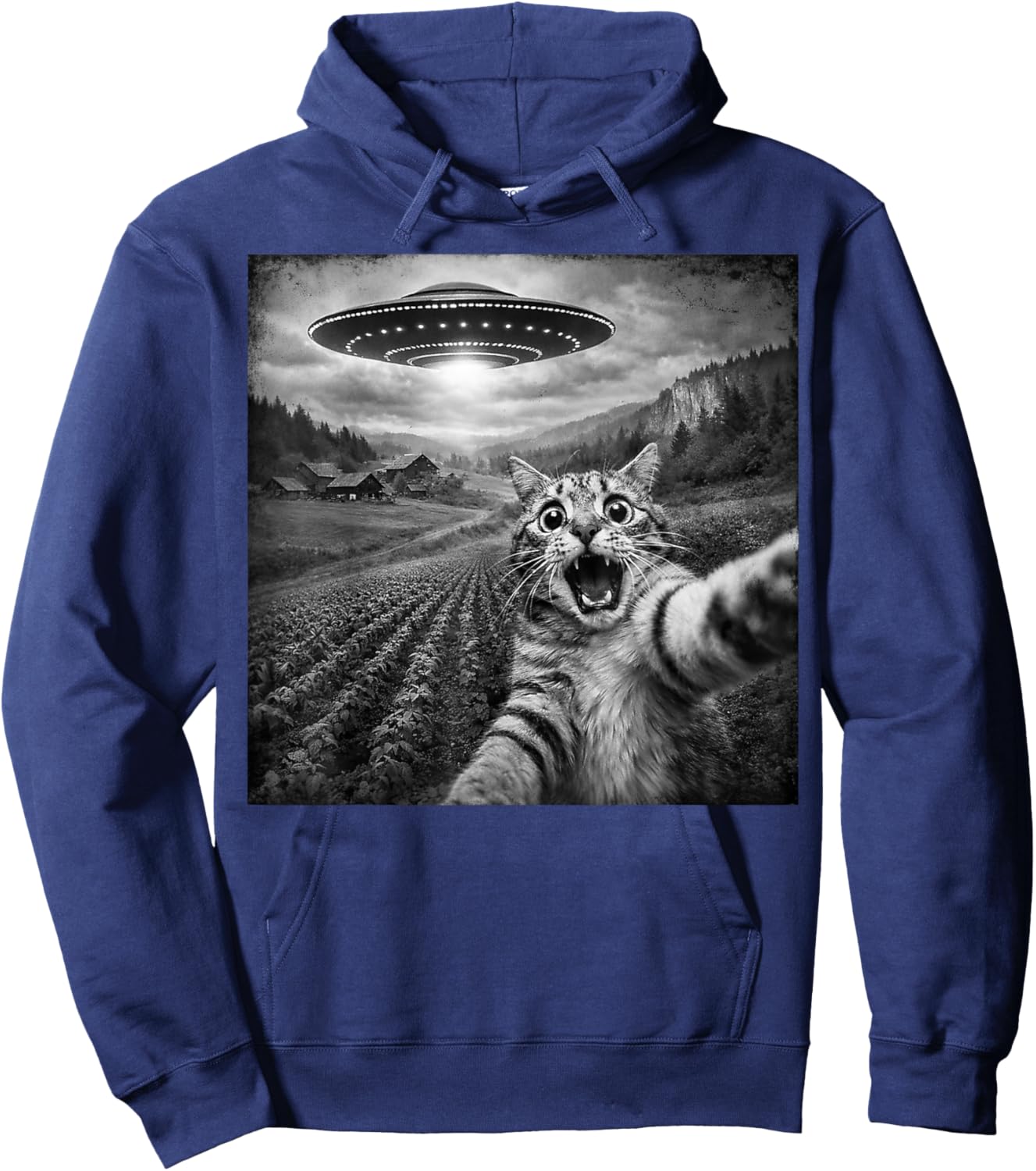 Funny Cat Shirts Men Women Kids Teens Shirt UFO Alien Cat Hoodie - Hoodie | Navy