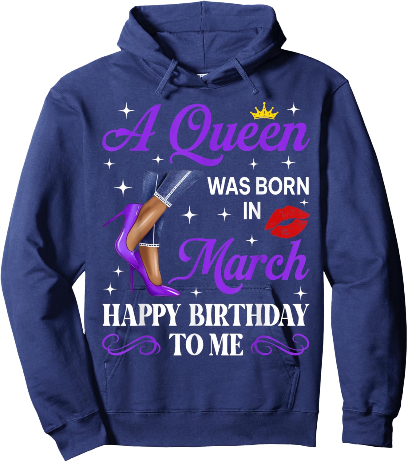 A Queen was Born in March Birthday Afro Woman High Heels Hoodie - Hoodie | Navy