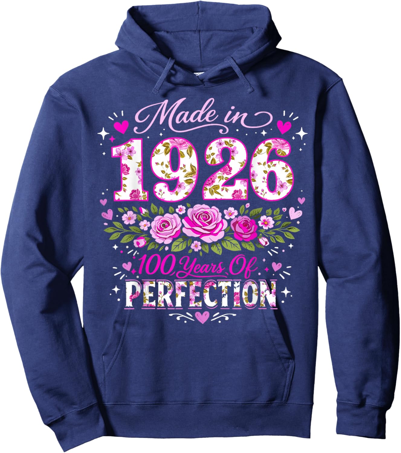 100 Year Old Made 1926 Floral 100th Birthday Women Hoodie - Hoodie | Navy